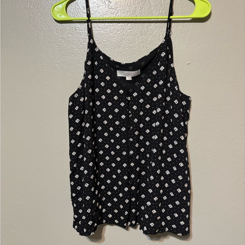 LOFT Black & White Printed Spaghetti Strap Camisole Top Size‎ L